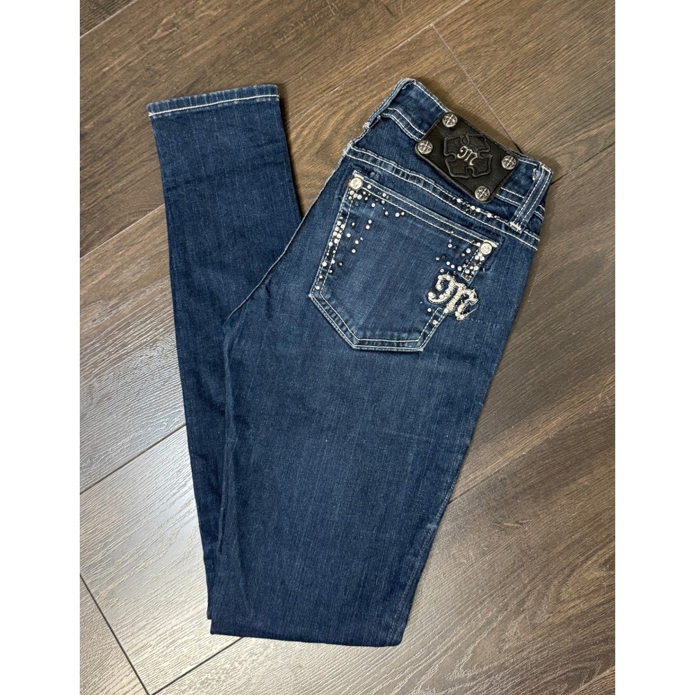 Miss Me Jeans Skinny Jegging 26 Dark Wash Rhinestone Embellished Low Rise